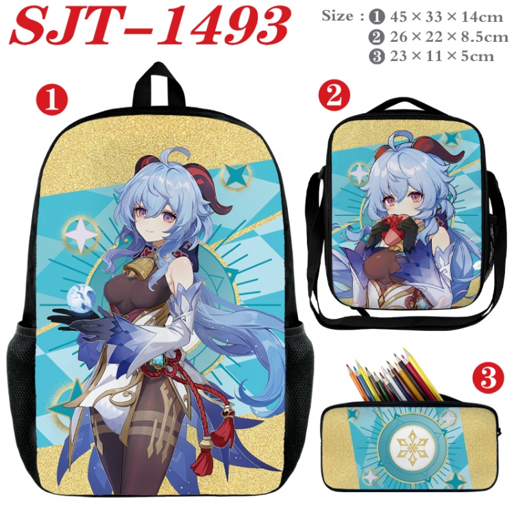 Genshin Impact Anime nylon canvas backpack pencil case crossbody bag three piece set 45x33x14cm