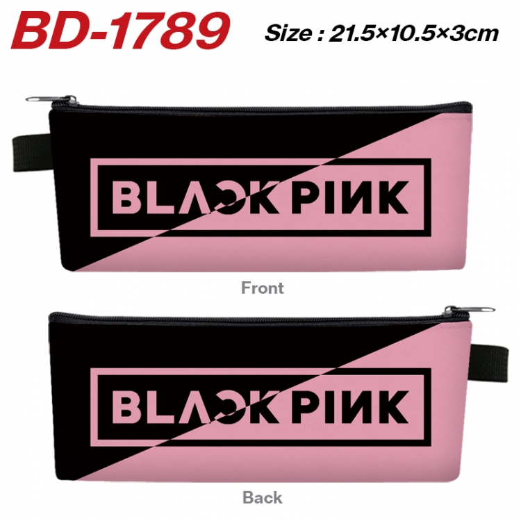 BLACK PINK Anime PU Leather Zipper Pencil Case Stationery Box 21.5X10.5X3CM 