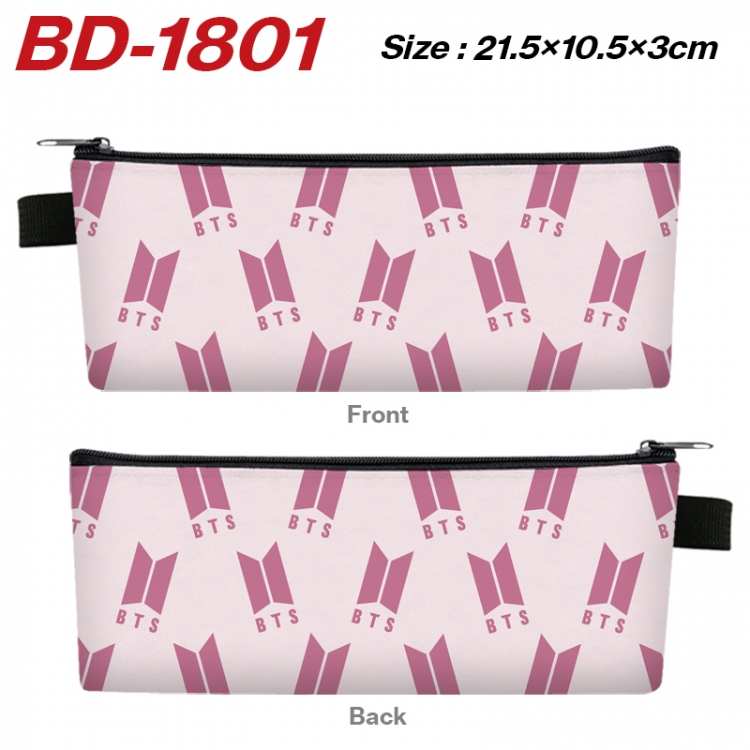BTS Anime PU Leather Zipper Pencil Case Stationery Box 21.5X10.5X3CM 