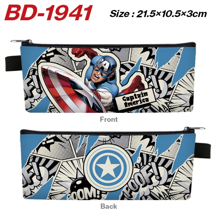 Superheroes Anime PU Leather Zipper Pencil Case Stationery Box 21.5X10.5X3CM 