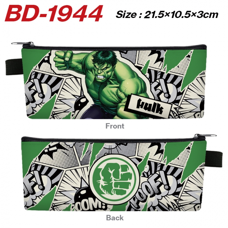 Superheroes Anime PU Leather Zipper Pencil Case Stationery Box 21.5X10.5X3CM 