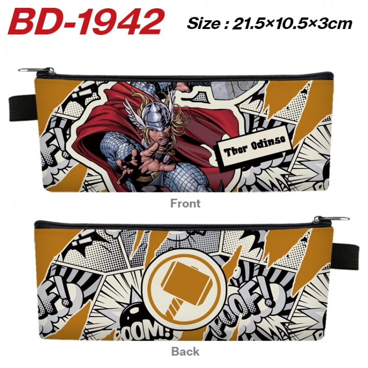 Superheroes Anime PU Leather Zipper Pencil Case Stationery Box 21.5X10.5X3CM 