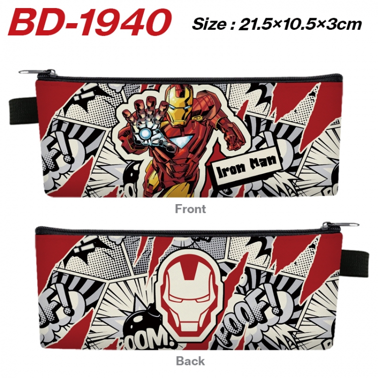 Superheroes Anime PU Leather Zipper Pencil Case Stationery Box 21.5X10.5X3CM 