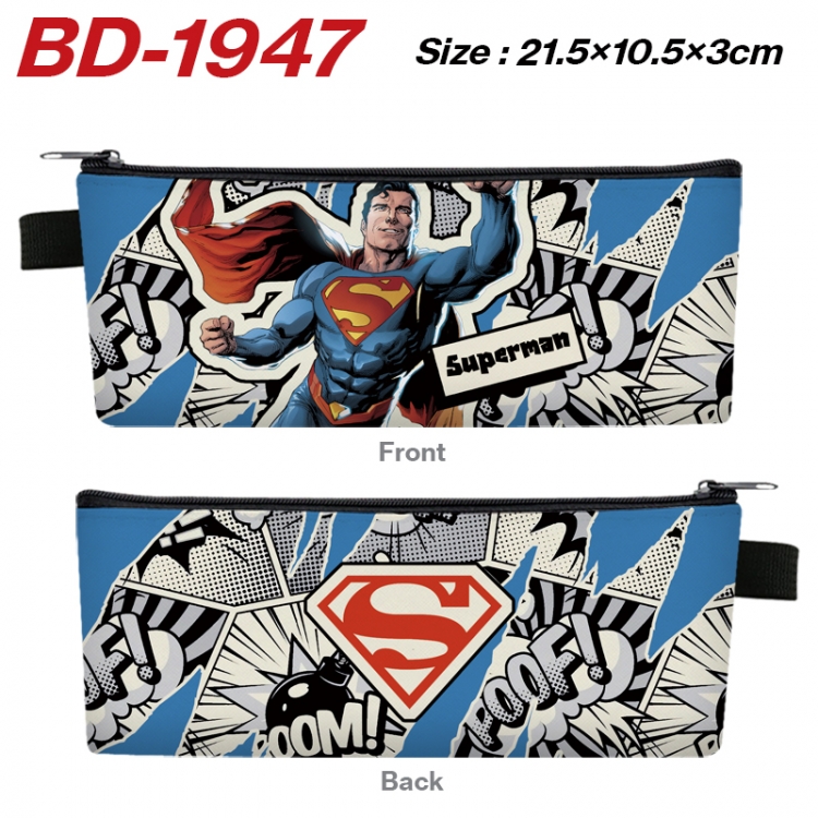 Superheroes Anime PU Leather Zipper Pencil Case Stationery Box 21.5X10.5X3CM 