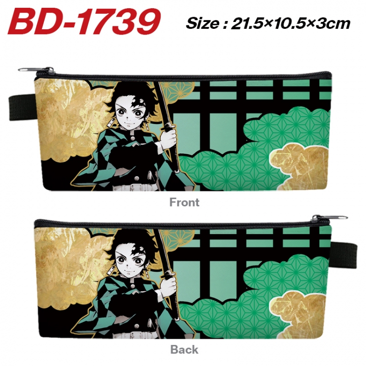  Demon Slayer Kimets Anime PU Leather Zipper Pencil Case Stationery Box 21.5X10.5X3CM 