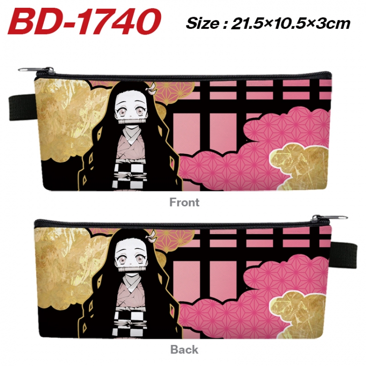  Demon Slayer Kimets Anime PU Leather Zipper Pencil Case Stationery Box 21.5X10.5X3CM 