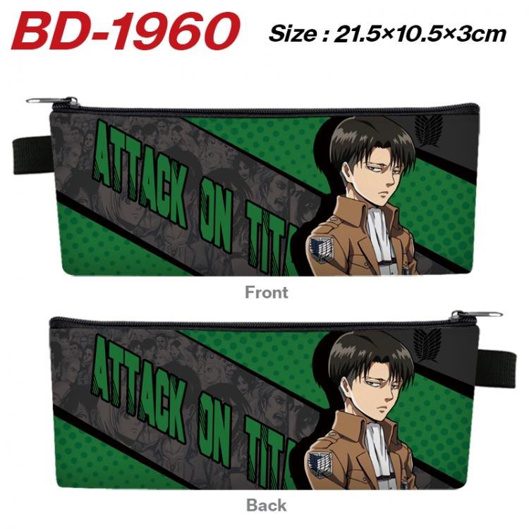 Shingeki no Kyojin Anime PU Leather Zipper Pencil Case Stationery Box 21.5X10.5X3CM 