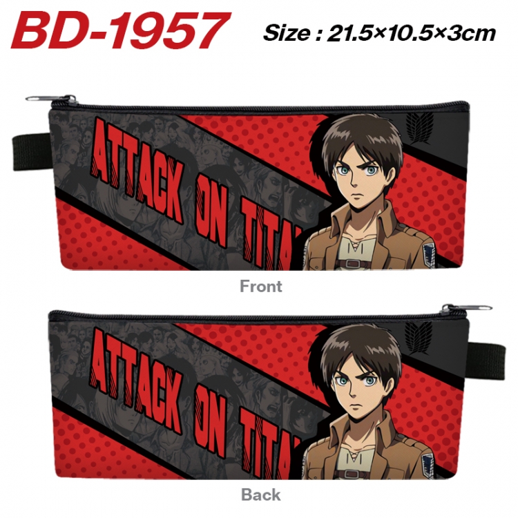 Shingeki no Kyojin Anime PU Leather Zipper Pencil Case Stationery Box 21.5X10.5X3CM 