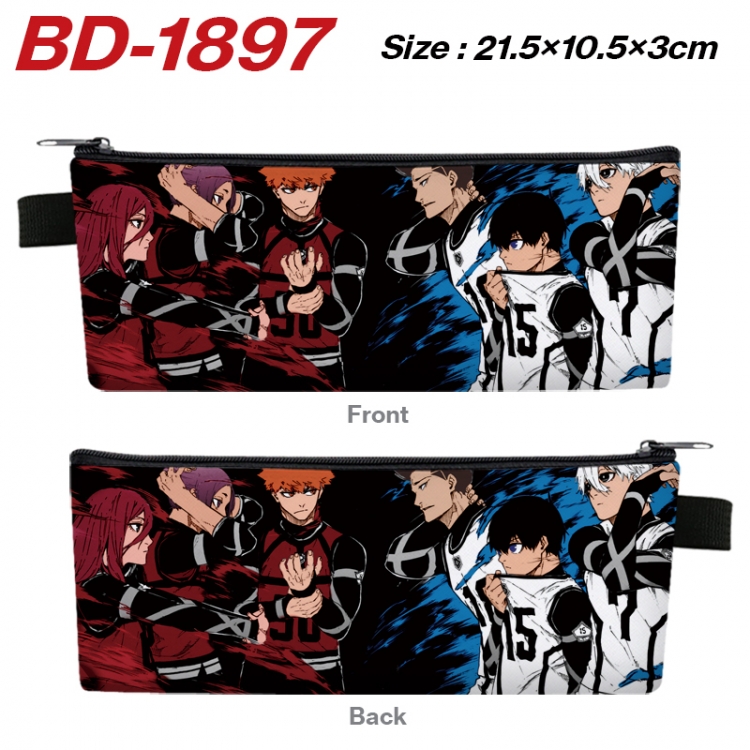 BLUE LOCK Anime PU Leather Zipper Pencil Case Stationery Box 21.5X10.5X3CM 