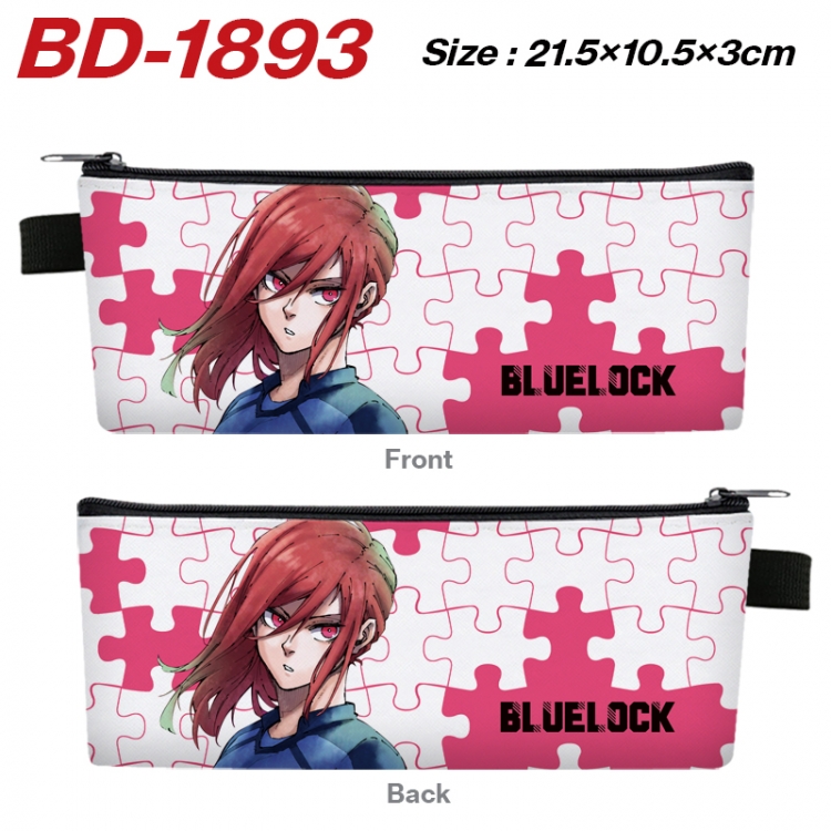 BLUE LOCK Anime PU Leather Zipper Pencil Case Stationery Box 21.5X10.5X3CM
