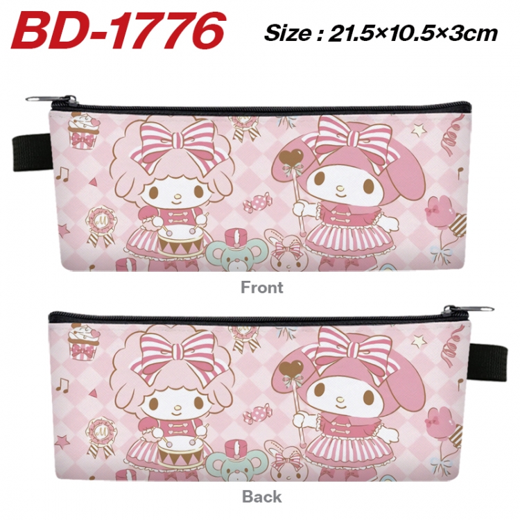 sanrio Anime PU Leather Zipper Pencil Case Stationery Box 21.5X10.5X3CM 