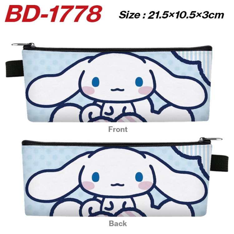 sanrio Anime PU Leather Zipper Pencil Case Stationery Box 21.5X10.5X3CM 