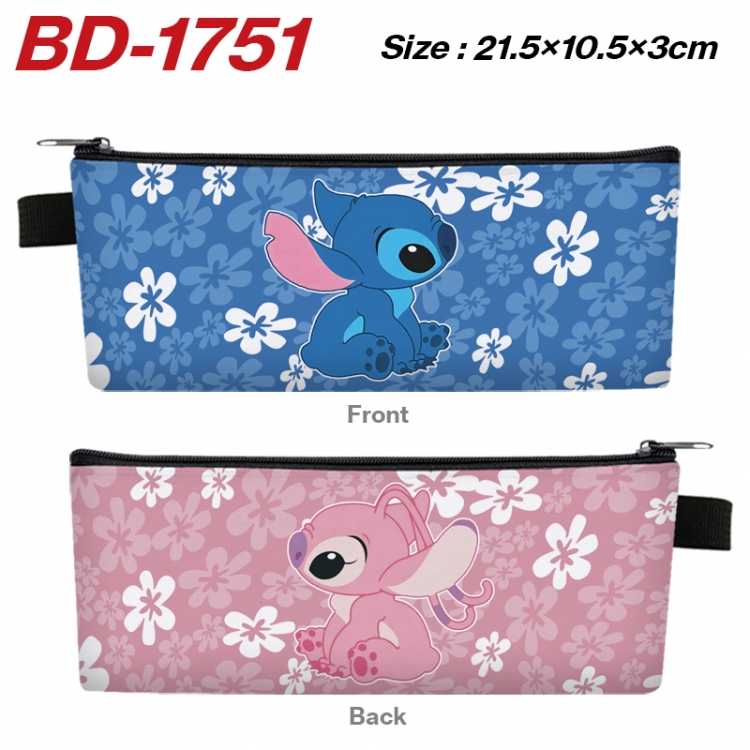 Lilo & Stitch Anime PU Leather Zipper Pencil Case Stationery Box 21.5X10.5X3CM 