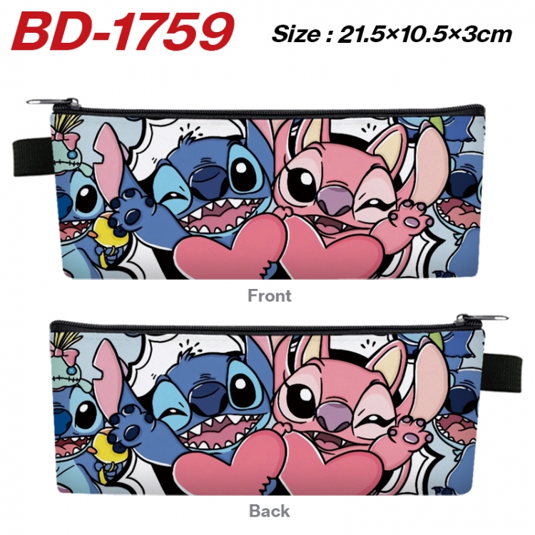 Lilo & Stitch Anime PU Leather Zipper Pencil Case Stationery Box 21.5X10.5X3CM 