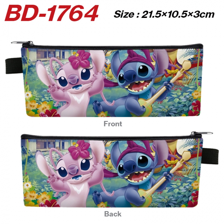 Lilo & Stitch Anime PU Leather Zipper Pencil Case Stationery Box 21.5X10.5X3CM 