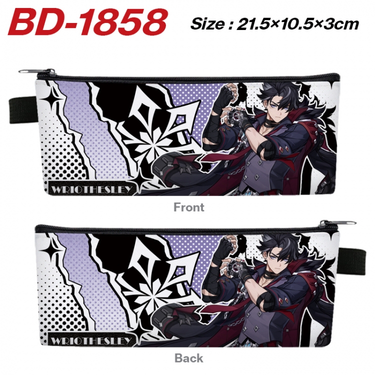 Genshin Impact Anime PU Leather Zipper Pencil Case Stationery Box 21.5X10.5X3CM 