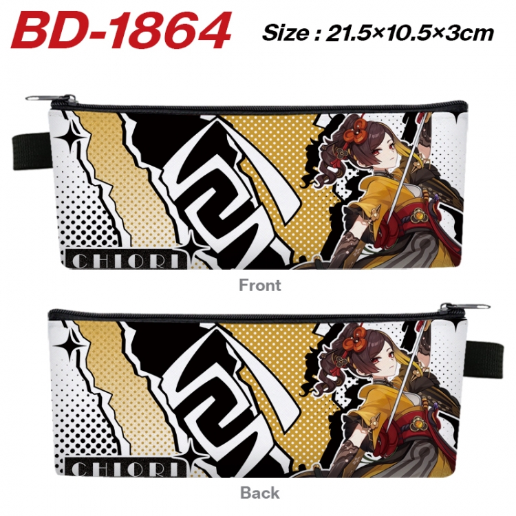 Genshin Impact Anime PU Leather Zipper Pencil Case Stationery Box 21.5X10.5X3CM 