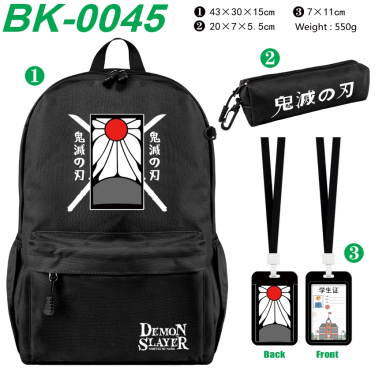 Demon Slayer Kimets Waterproof nylon canvas backpack pencil case identification set 43X30X15cm