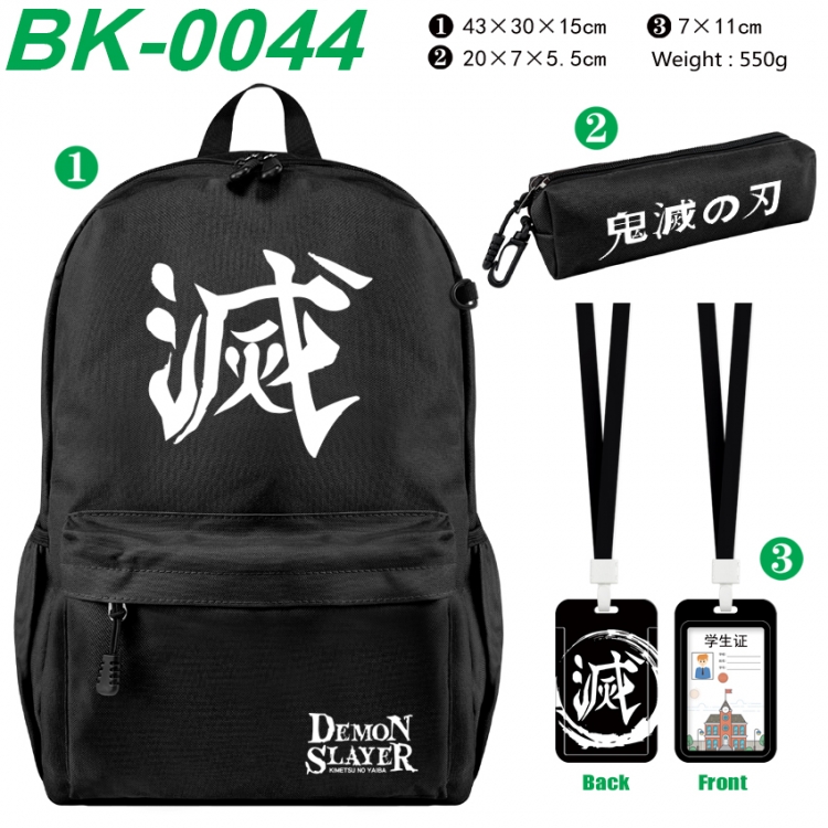 Demon Slayer Kimets Waterproof nylon canvas backpack pencil case identification set 43X30X15cm