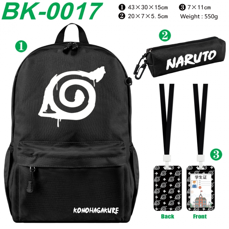 Naruto Waterproof nylon canvas backpack pencil case identification set 43X30X15cm