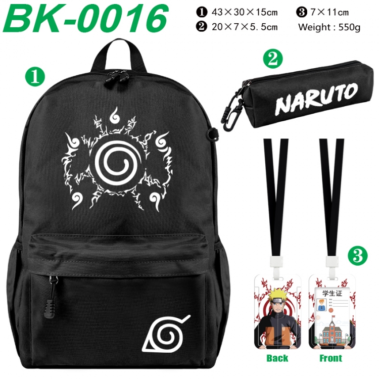 Naruto Waterproof nylon canvas backpack pencil case identification set 43X30X15cm