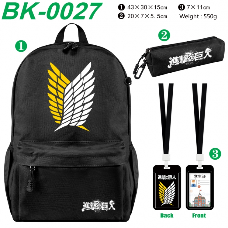 Shingeki no Kyojin Waterproof nylon canvas backpack pencil case identification set 43X30X15cm