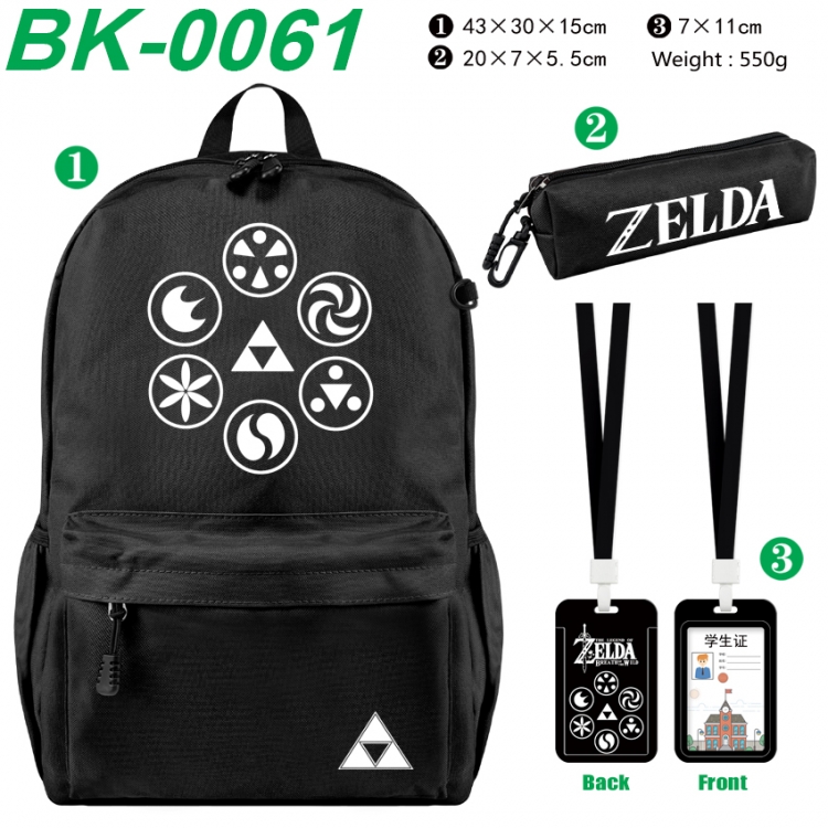 The Legend of Zelda Waterproof nylon canvas backpack pencil case identification set 43X30X15cm