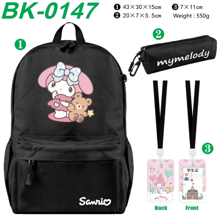 sanrio Waterproof nylon canvas backpack pencil case identification set 43X30X15cm