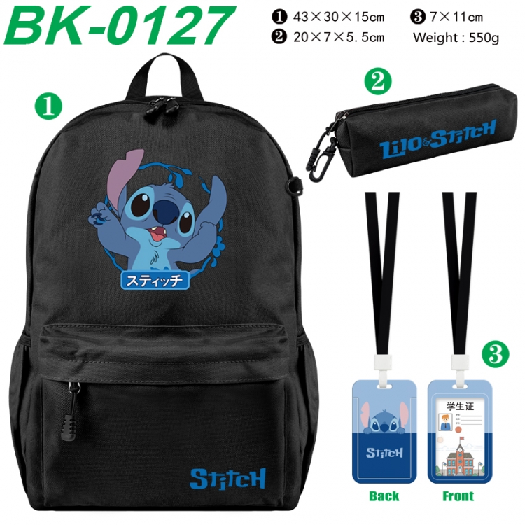 Lilo & Stitch Waterproof nylon canvas backpack pencil case identification set 43X30X15cm