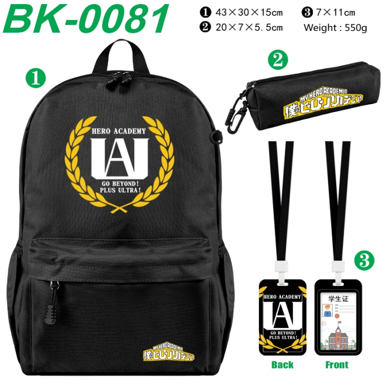My Hero Academia Waterproof nylon canvas backpack pencil case identification set 43X30X15cm