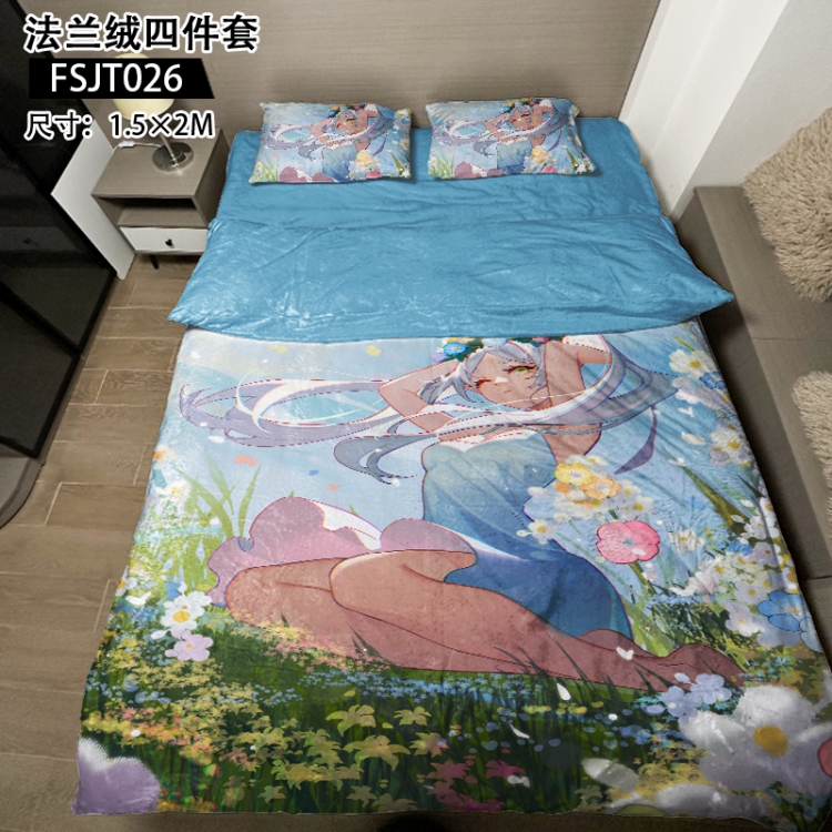 Frieren: Beyond Journey's End Anime flannel four piece pillowcase duvet cover bed sheet 1.5X2m