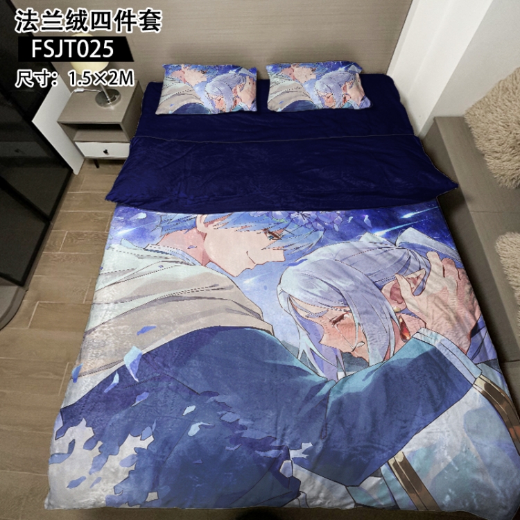 Frieren: Beyond Journey's End Anime flannel four piece pillowcase duvet cover bed sheet 1.5X2m