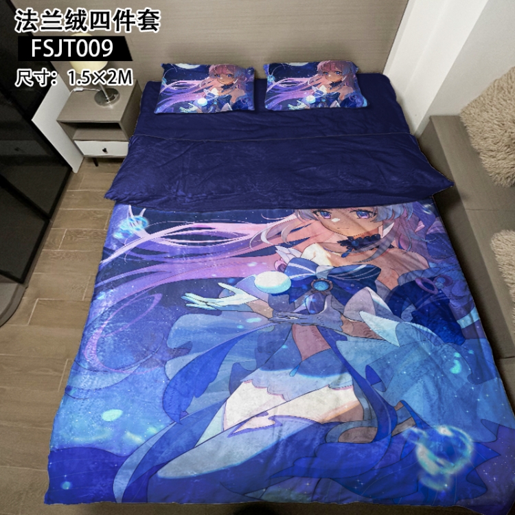 Genshin Impact Anime flannel four piece pillowcase duvet cover bed sheet 1.5X2m