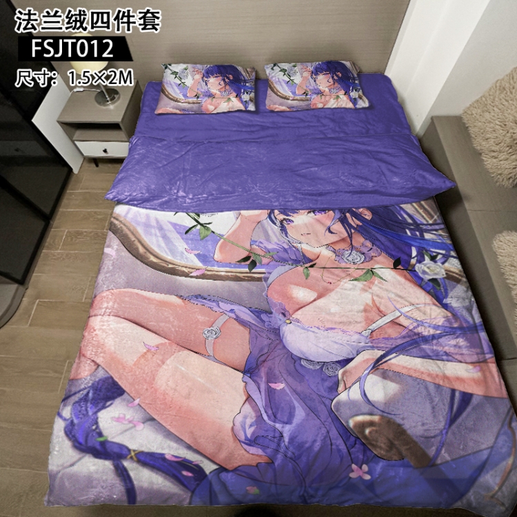 Genshin Impact Anime flannel four piece pillowcase duvet cover bed sheet 1.5X2m