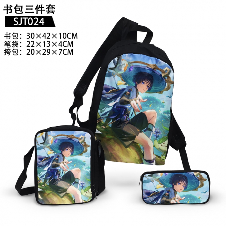 Genshin Impact Anime backpack pencil case single shoulder bag three piece set 30x42x10cm SJT024