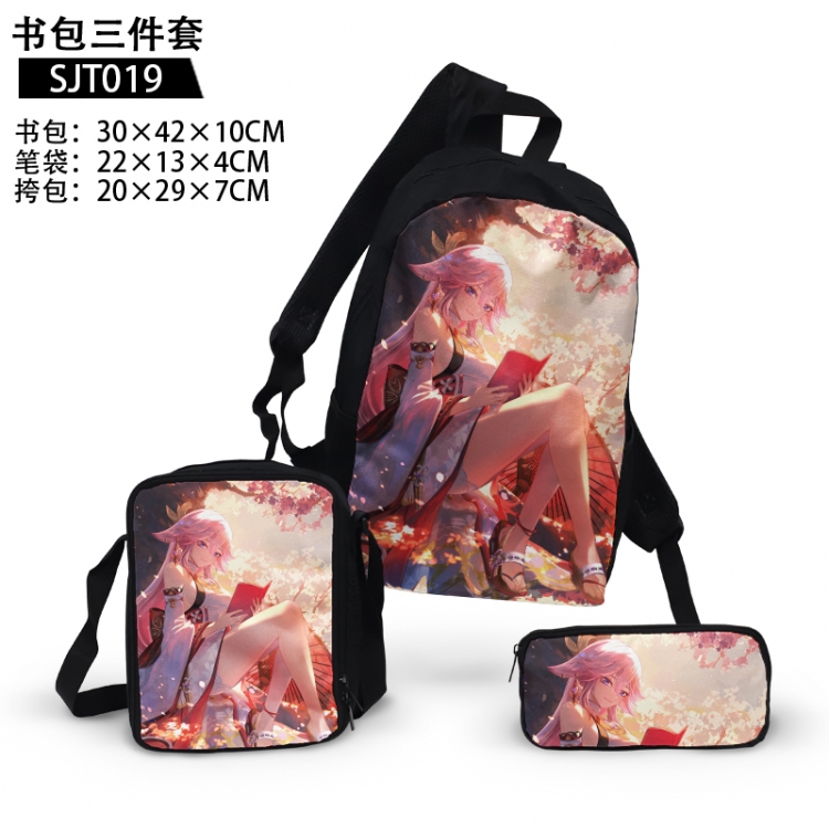 Genshin Impact Anime backpack pencil case single shoulder bag three piece set 30x42x10cm  SJT019