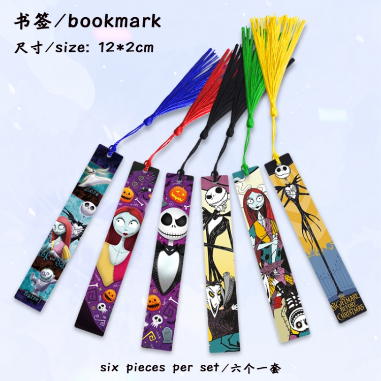 The Nightmare Before Christmas Anime full-color printed metal bookmark stationery accessories 12X2CM a set of 6