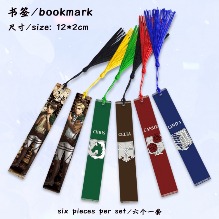 Shingeki no Kyojin Anime full-color printed metal bookmark stationery accessories 12X2CM a set of 6