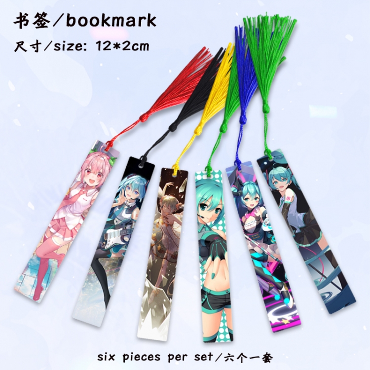 Hatsune Miku Anime full-color printed metal bookmark stationery accessories 12X2CM a set of 6