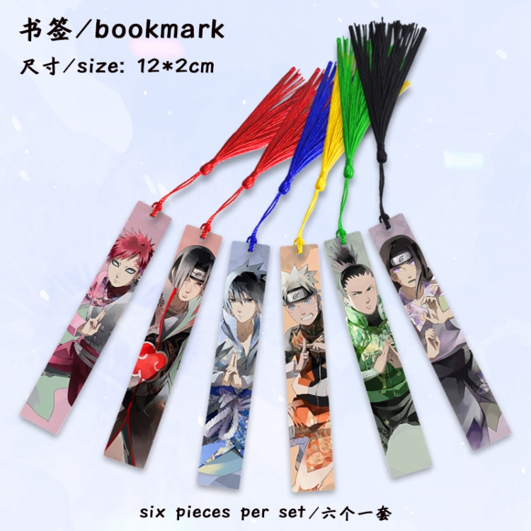 Naruto Anime full-color printed metal bookmark stationery accessories 12X2CM a set of 6