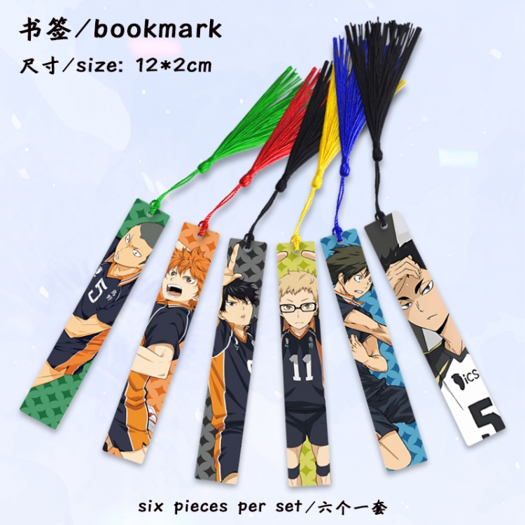 Haikyuu!! Anime full-color printed metal bookmark stationery accessories 12X2CM a set of 6