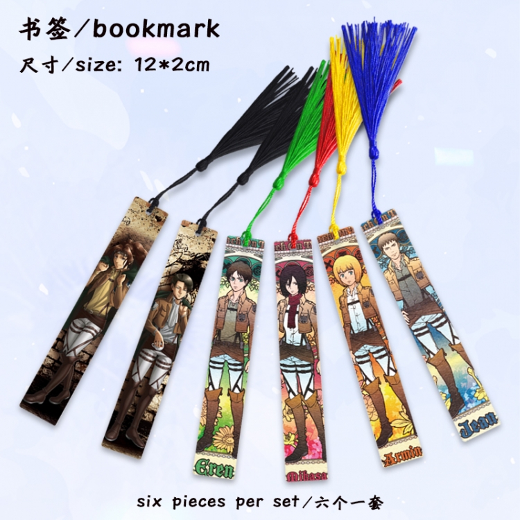 Shingeki no Kyojin Anime full-color printed metal bookmark stationery accessories 12X2CM a set of 6