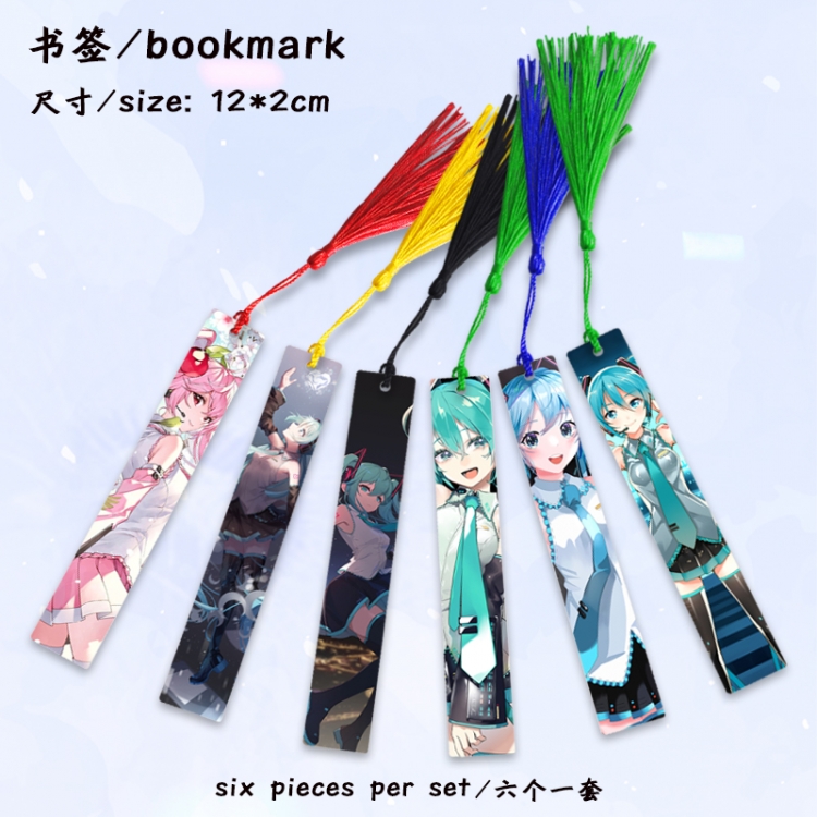 Hatsune Miku Anime full-color printed metal bookmark stationery accessories 12X2CM a set of 6