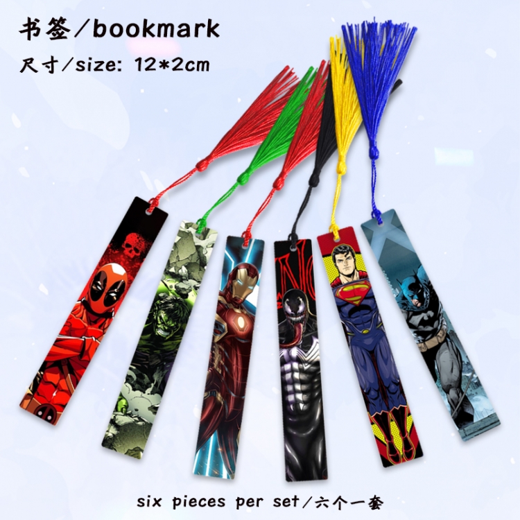 Marvel Anime full-color printed metal bookmark stationery accessories 12X2CM a set of 6