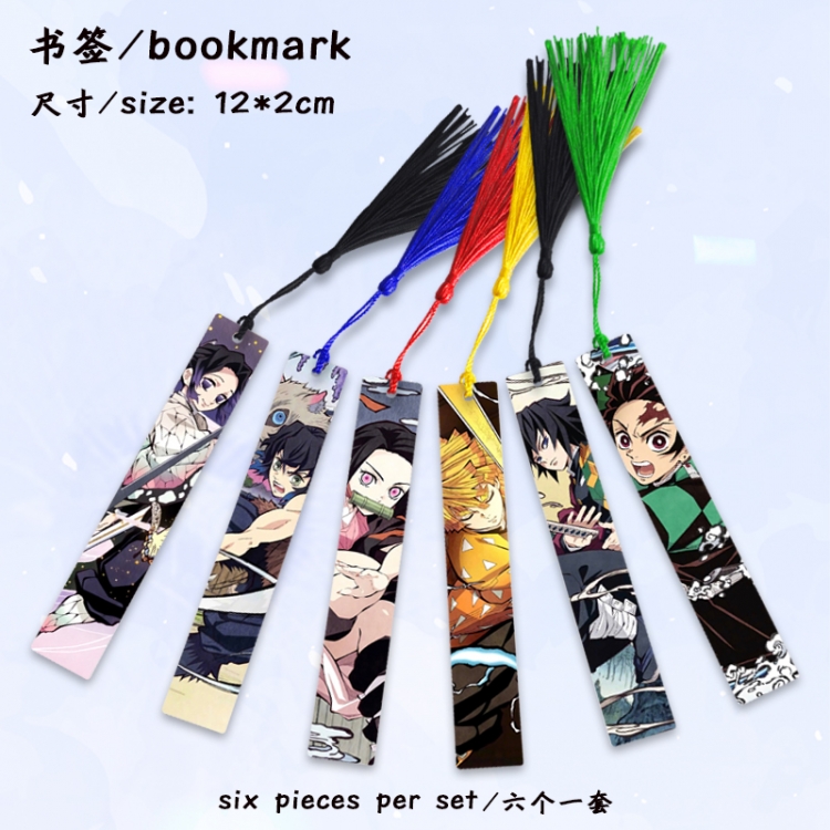  Demon Slayer Kimets Anime full-color printed metal bookmark stationery accessories 12X2CM a set of 6
