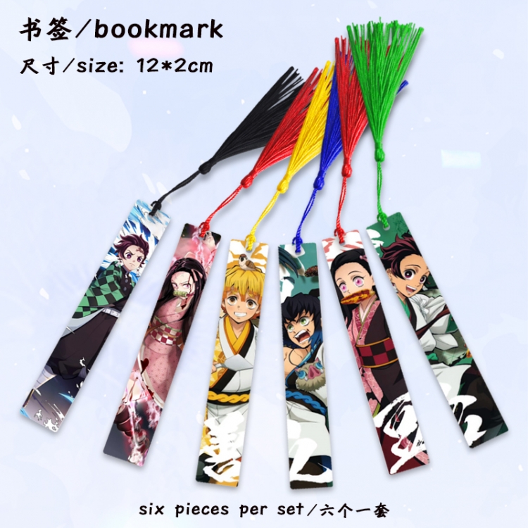 Demon Slayer Kimets Anime full-color printed metal bookmark stationery accessories 12X2CM a set of 6