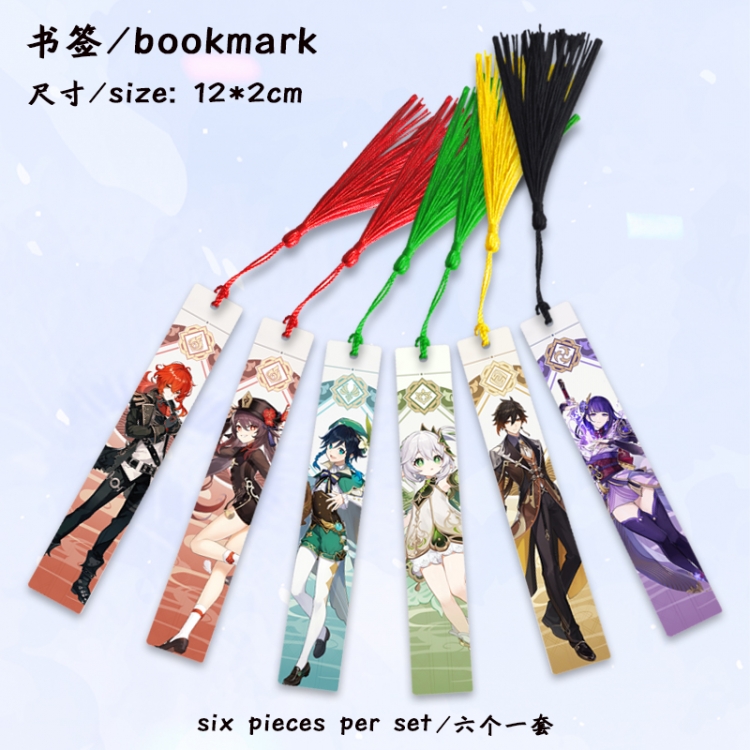 Genshin Impact Anime full-color printed metal bookmark stationery accessories 12X2CM a set of 6