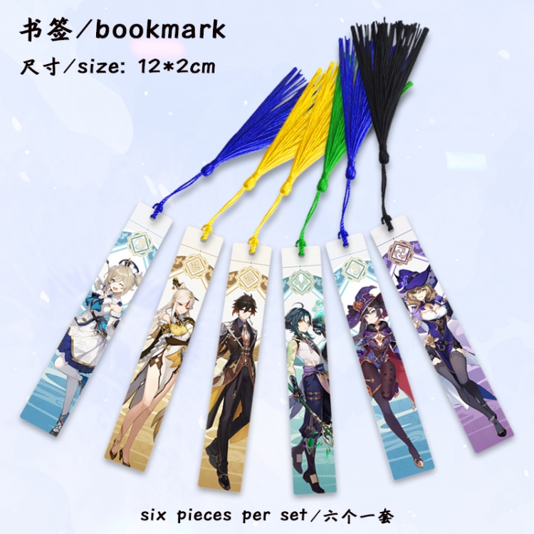 Genshin Impact Anime full-color printed metal bookmark stationery accessories 12X2CM a set of 6