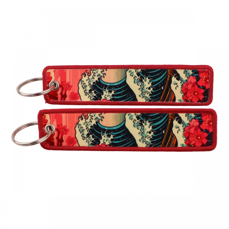 sea wave Double sided color woven label keychain with thickened hanging rope 13x3cm 10G price for 5 pcs HB4202