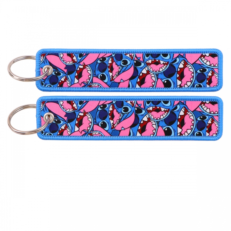 Lilo & Stitch Double sided color woven label keychain with thickened hanging rope 13x3cm 10G price for 5 pcs